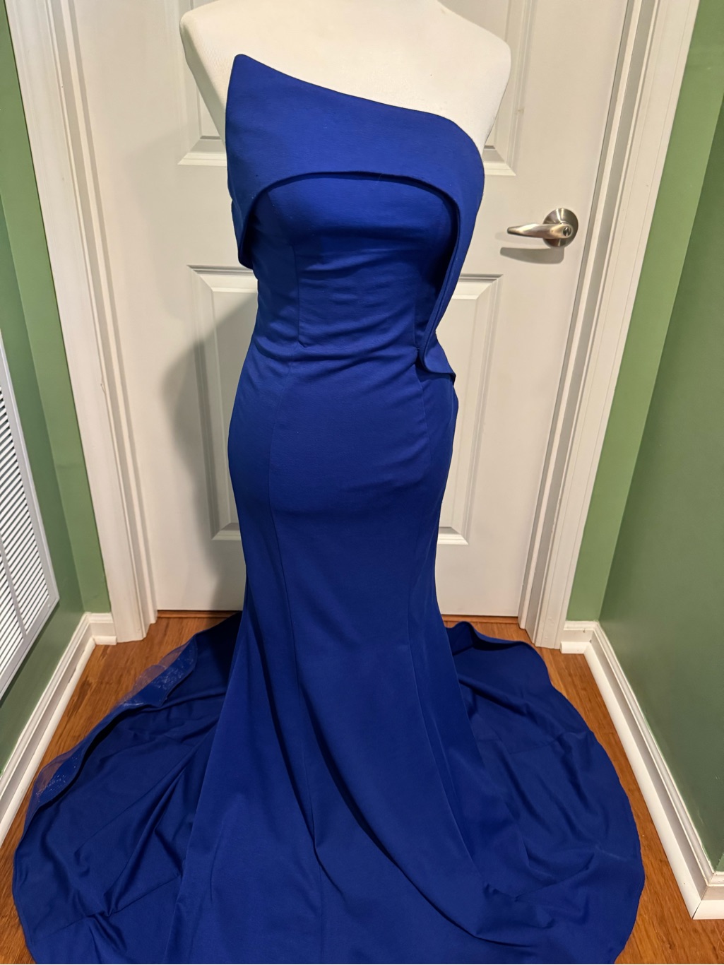 Strapless Asymmetric Royal Blue Evening Gown